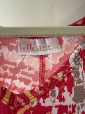 Belle by Kim Gravel Pink and Red Abstract Midi length with Yellow Accents